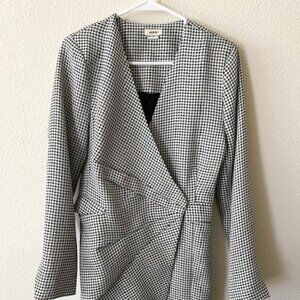 Jason Wu Black & White Houndstooth Long Sleeve Designer Winter Jacket, Spring Pa